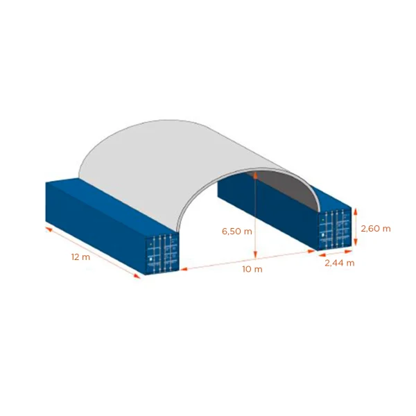 box abri de 10 mètres par 12 mètres pour containers